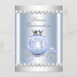 Assepoester Blauw Zilver Prinses Quinceanera Kaart