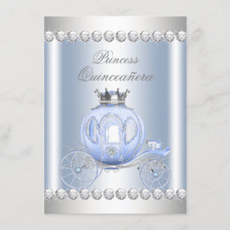 Assepoester Blauw Zilver Prinses Quinceanera Kaart