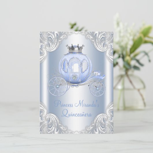 Assepoester Blauw Zilver Prinses Quinceanera Kaart (Staand voorkant)
