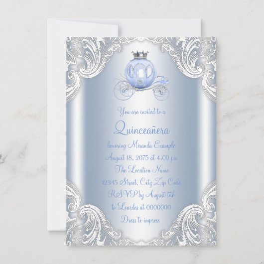 Assepoester Blauw Zilver Prinses Quinceanera Kaart (Achterkant)