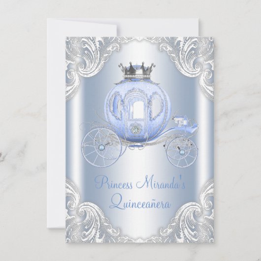 Assepoester Blauw Zilver Prinses Quinceanera Kaart (Voorkant)
