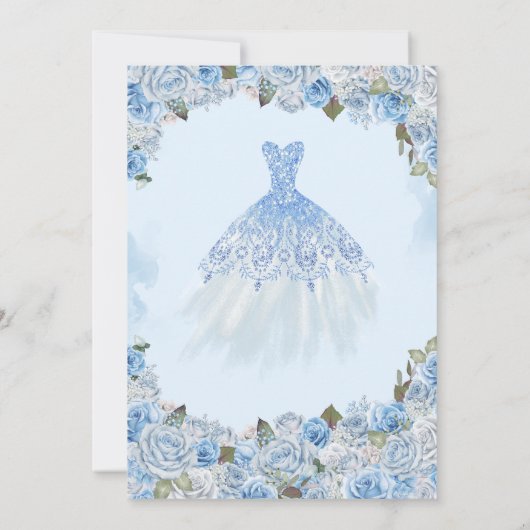 Assepoester Blauw Zilver Roos Prinses Quinceanera Kaart (Achterkant)