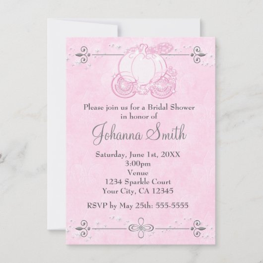 Assepoester Carriage Pink Bridal Shower Invitation Kaart (Voorkant)