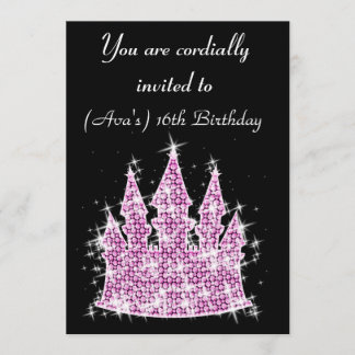 Assepoester Castle Rhinestone Birthday/Sweet 16 Kaart