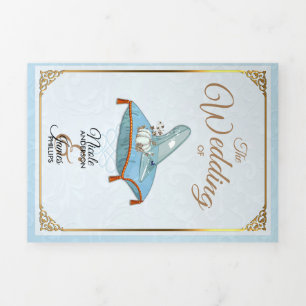 Assepoester Elegant Blauw Drievoudig Huwelijksprog Drieluik Uitnodiging