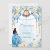 Assepoester Elegant Blauw Roos Prinses Quinceanera Kaart (Voorkant)