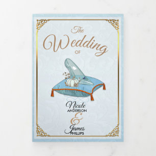 Assepoester Elegant Blue Trifold Wedding Programme Drieluik Uitnodiging