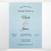 Assepoester Elegant Blue Trifold Wedding Programme Drieluik Uitnodiging (Binnenkant midden)