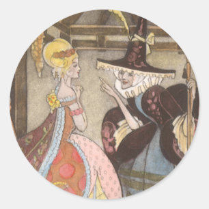 Assepoester en Goede Fee, Klassiek Sprookje Ronde Sticker