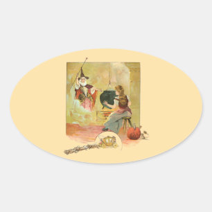 Assepoester en haar feeënmoeder ovale sticker