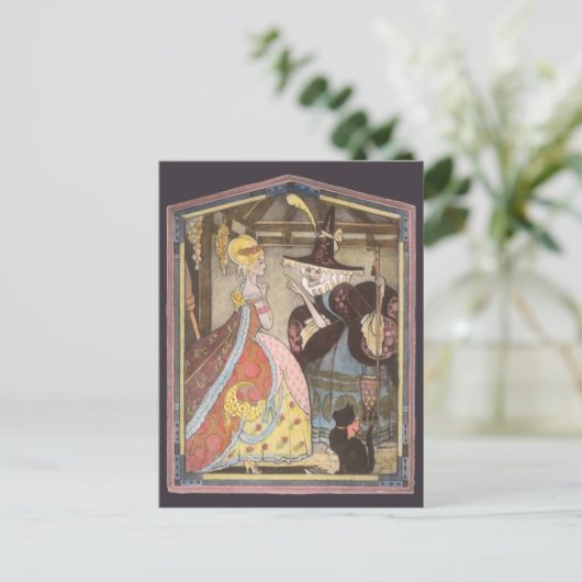 Assepoester en keiharde godmoeder,  feiharde schil briefkaart (Staand voorkant)