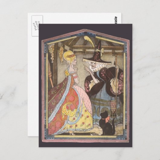 Assepoester en keiharde godmoeder,  feiharde schil briefkaart (Voorkant / Achterkant)