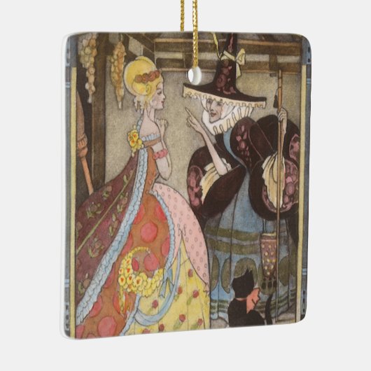 Assepoester en keiharde godmoeder,  feiharde schil keramisch ornament (Rechts)