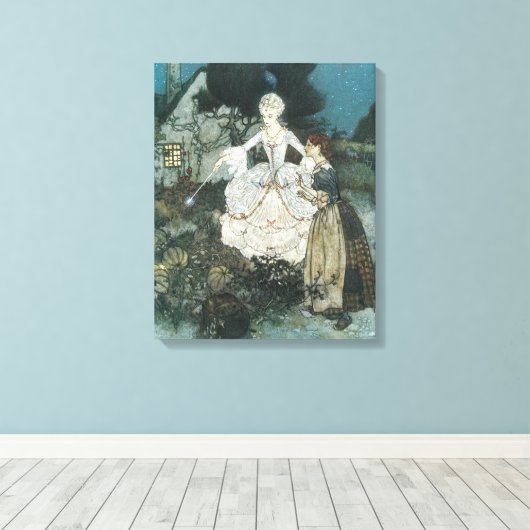 Assepoester Fairy Godmoeder van Edmund Dulac Canvas Afdruk (Insitu (Houten vloer))
