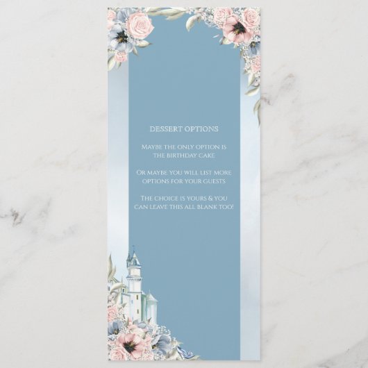 Assepoester Fairy Tale Elegant Blue Pink Menu (Achterkant)