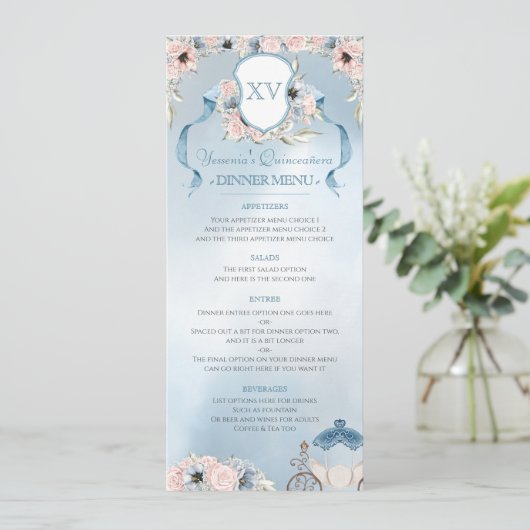 Assepoester Fairy Tale Elegant Blue Pink Menu (Staand voorkant)