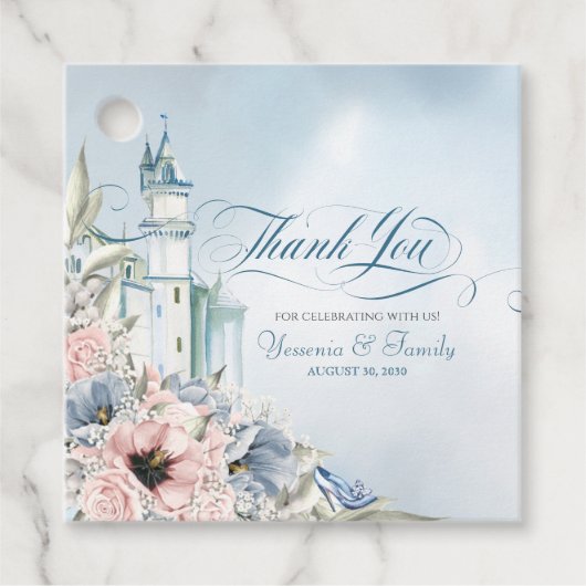 Assepoester Fairy Tale Light Blue Pink Hartelijk d Bedankjes Labels (Voorkant)