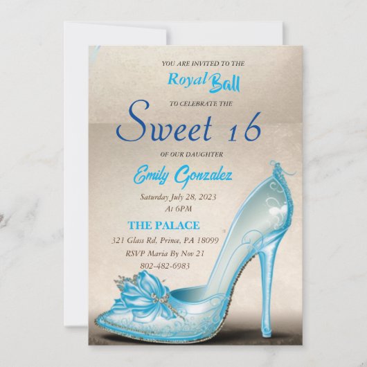 Assepoester Glass Slipper Sweet 16 Kaart (Voorkant)