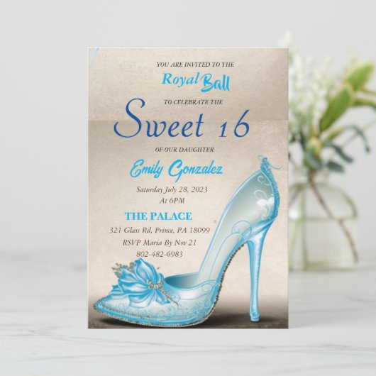 Assepoester Glass Slipper Sweet 16 Kaart (Staand voorkant)