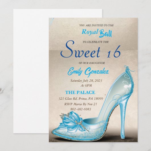 Assepoester Glass Slipper Sweet 16 Kaart (Voorkant / Achterkant)