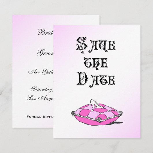 Assepoester Glazen Muiltje Roze Trouw Aankondiging (Voorkant / Achterkant)