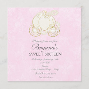 Assepoester Gold Carriage Pink Princess Invitation Kaart