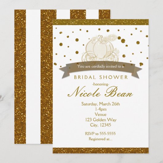 Assepoester Gold Glitter Stippen Uitnodiging (Voorkant / Achterkant)