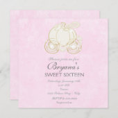 Assepoester Gouden Koets Roze Prinses Uitnodiging (Voorkant / Achterkant)