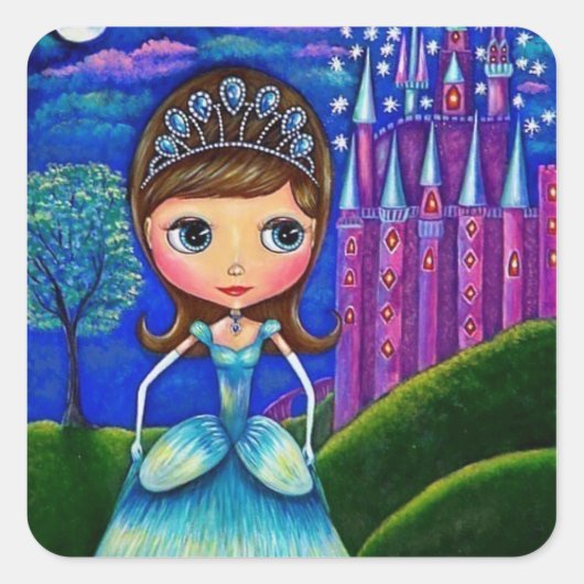 Assepoester in het kasteel Tiara Ball Gown Vierkante Sticker (Voorkant)