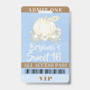 Assepoester Koets Blauw Goud Sweet 16 VIP Pas Badge