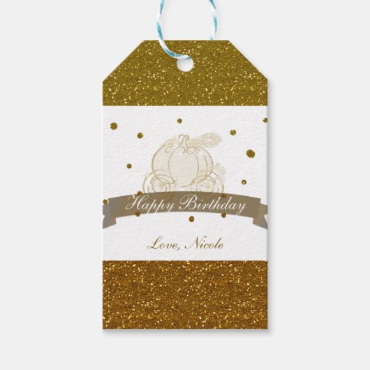 Assepoester Koets Gouden Glitter Feest Cadeau Labe Cadeaulabel (Voorkant)