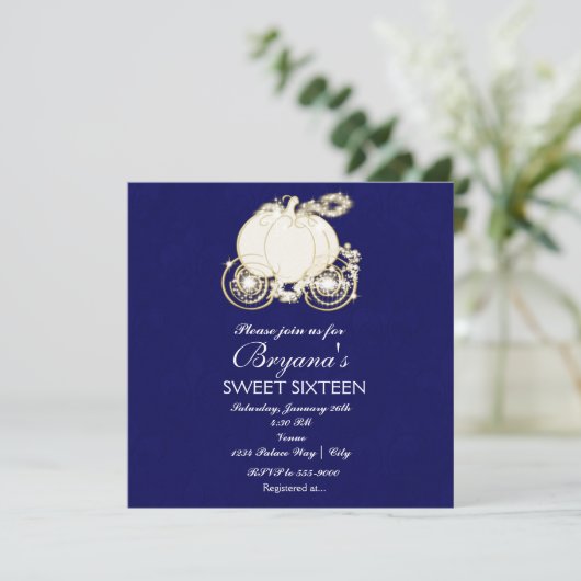 Assepoester Koninklijke Blauwe Prinsessenkoets Uit Kaart (Staand voorkant)