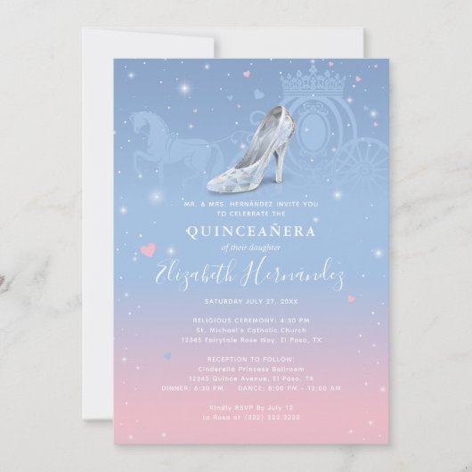 Assepoester Lichtblauw en Roze Quinceanera Kaart (Voorkant)