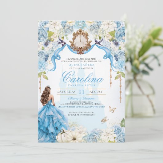 Assepoester Lichtblauw Koninklijke Prinses Quincea Kaart (Staand voorkant)