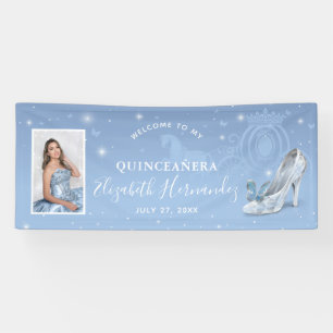 Assepoester Lichtblauwe Quinceanera Foto Verjaarda Spandoek