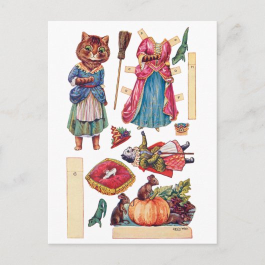 Assepoester, papierdollar, Louis Wain Briefkaart (Voorkant)