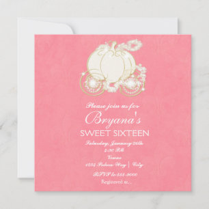 Assepoester Pink & Gold Carriage Party Invitation Kaart