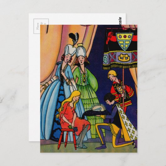 Assepoester, prins en glazen slipper briefkaart (Voorkant / Achterkant)