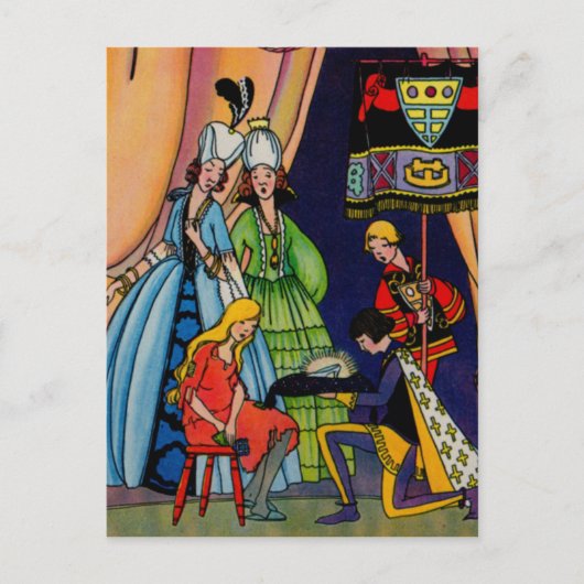 Assepoester, prins en glazen slipper briefkaart (Voorkant)