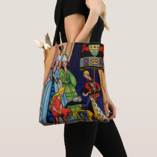 Assepoester, prins en glazen slipper tote bag