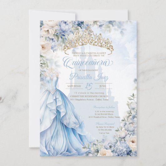 Assepoester Prinses Blauw Sprookje Quinceañera Kaart (Voorkant)