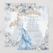 Assepoester Prinses Blauw Sprookje Quinceañera Kaart (Voorkant / Achterkant)