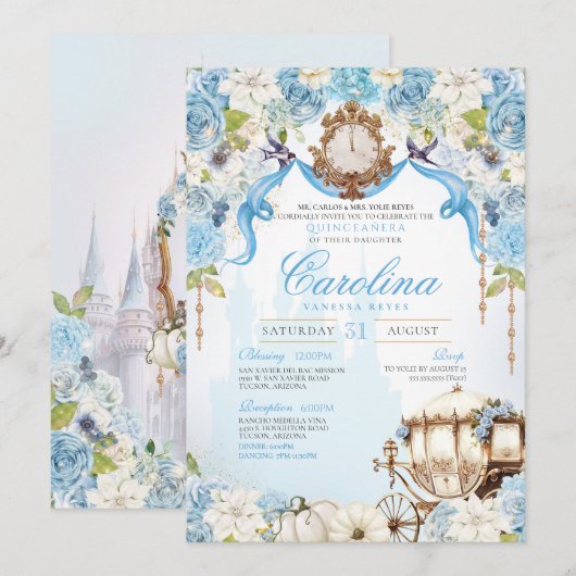 Assepoester Prinses Carriage Elegant Quinceanera Kaart (Voorkant / Achterkant)