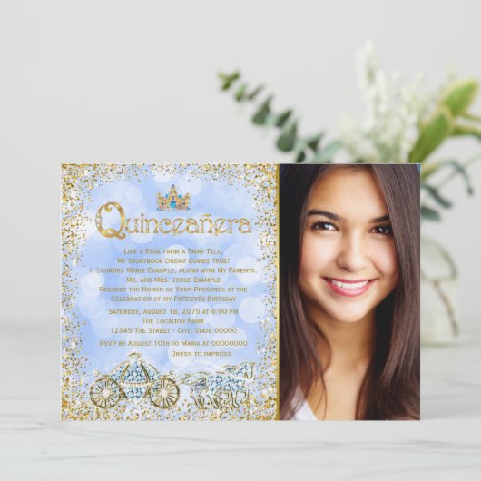 Assepoester Prinses Carriage Foto Quinceanera Kaart (Staand voorkant)
