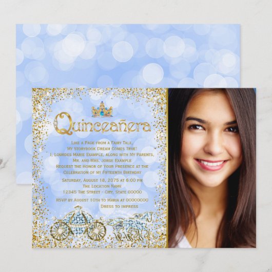 Assepoester Prinses Carriage Foto Quinceanera Kaart (Voorkant / Achterkant)