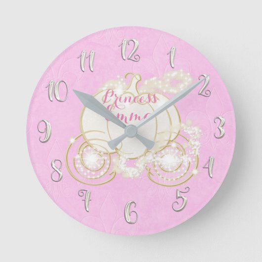 Assepoester Prinses Glitter Koets Roze Maatwerk Ronde Klok (Voorkant)