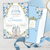 Assepoester Prinses Kasteel Lichtblauw Quinceanera Kaart