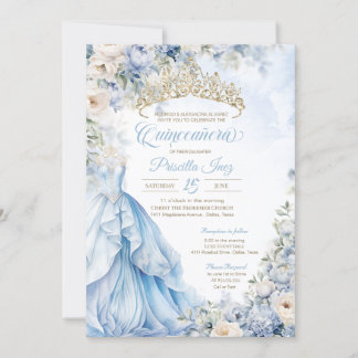 Assepoester Prinses Lichtblauw Goud Quinceañera Kaart