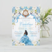 Assepoester Quinceañera Blauw Goud Luxe Verjaardag Kaart (Staand voorkant)