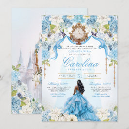 Assepoester Quinceañera Blauw Goud Luxe Verjaardag Kaart